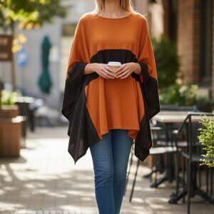 I.K.C. For Country Wear Orange & Brown Poncho Top 2X Italian